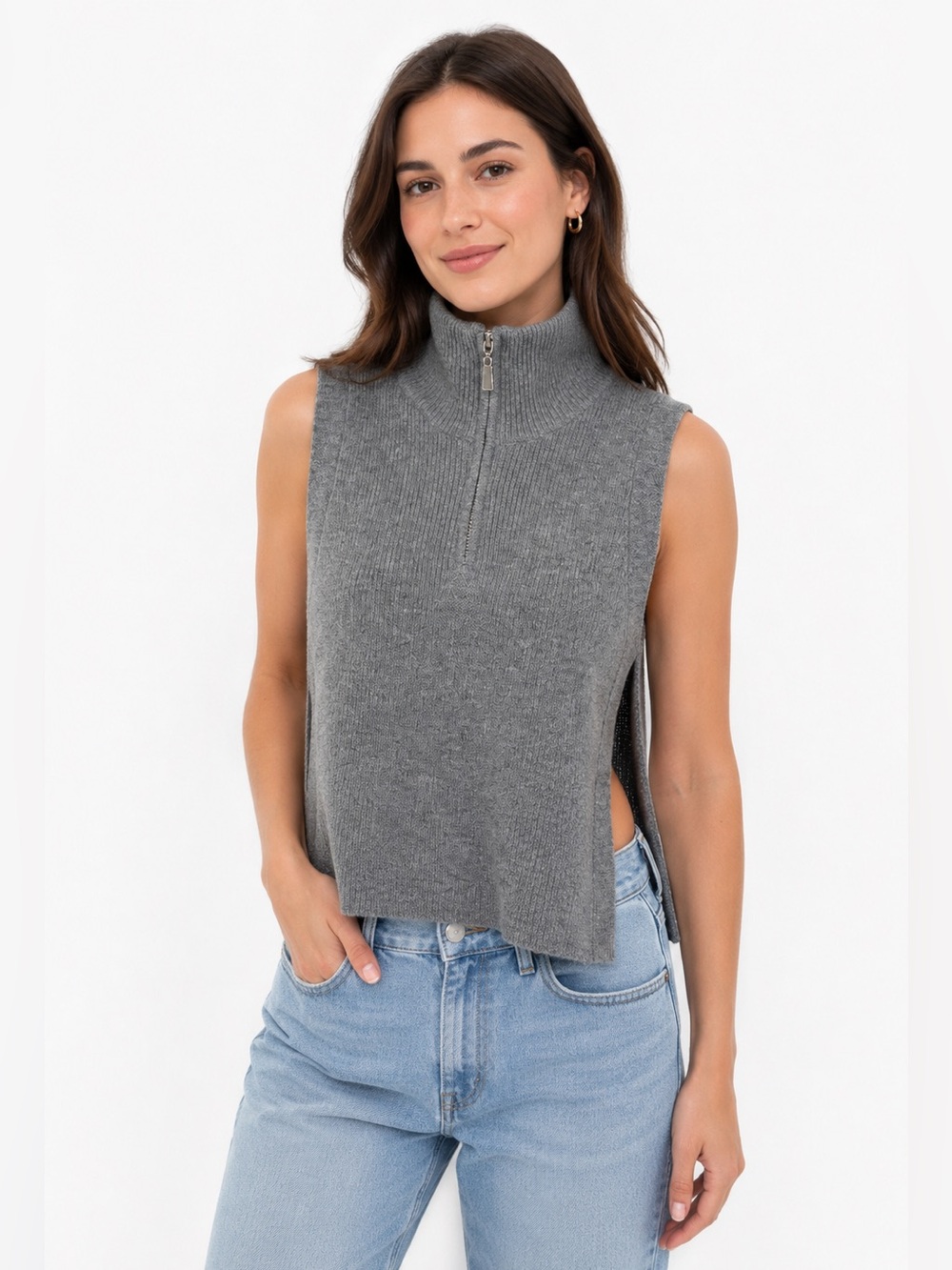 all:row NWT One of a Kind Grey 1/2 Zip Sweater Vest